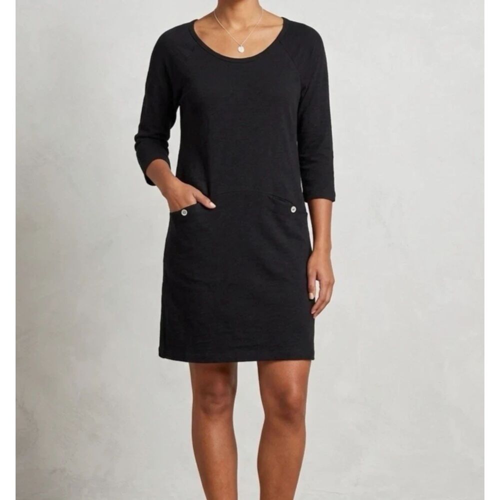 Chalet Dress Womens XS Shift Black Lagenlook Minimalist Cotton USA Coastal New